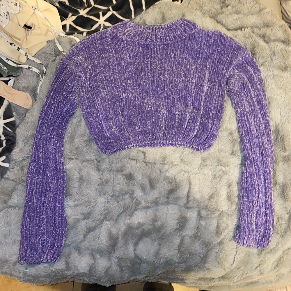Purple Chenille Crop Sweater